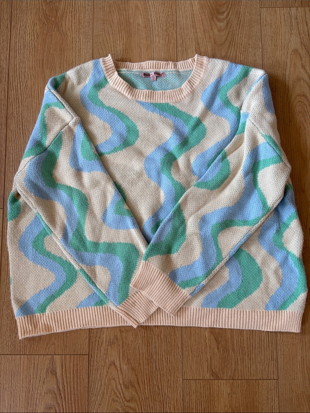 Pastel Wave Crewneck Sweater - Cream, Blue & Green